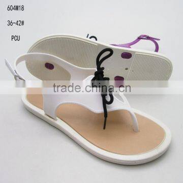 New design PCU women's clip-toe sandals with shoelace