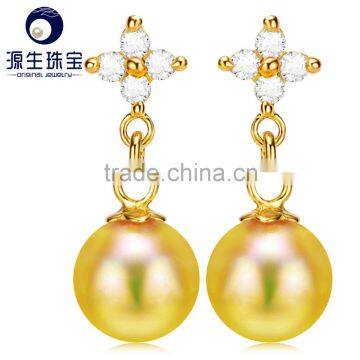 Japanese Circular 7--7.5mm Golden Akoya Pearl Jewelry Earrings for Sales photo-4