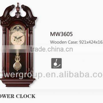 Tridimensional arabic numberals dial with moon phase Mechanical wall clocks with rotating pendulm competitive price MW3605