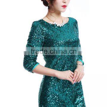 New Promotion Ladies Fashion Blue Long Sleeve Party Women Dress Sequin Lady Dress photo-5