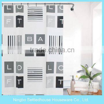 Modern English Words Number Printed PEVA Shower Curtain