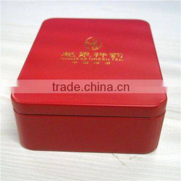 Red rectangular chinese tea storage tin