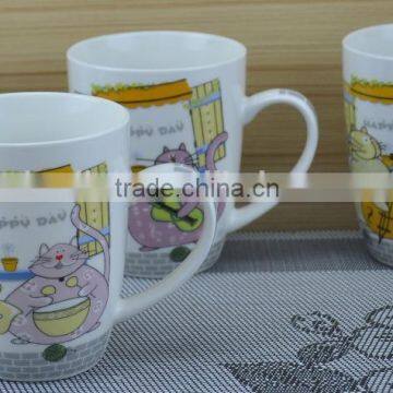 11OZ cute clumsy cat full decal print coffee cups, shiny surface new bone china mug, KL5004-A411