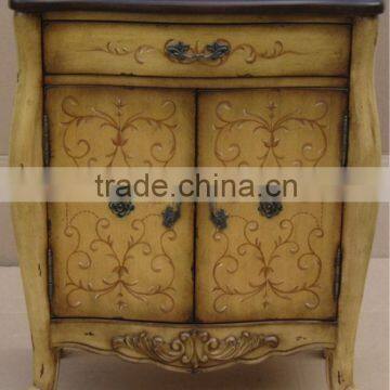 Hand painted two doors brown cabinet with one drawer and Two Tone,antique solid wooden living room cabinet