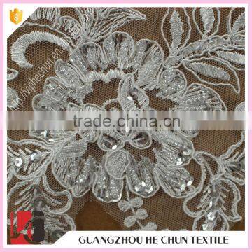 HC-2062-1 Hechun Factory White Sew Clear Sequins Beaded Lace Applique photo-3