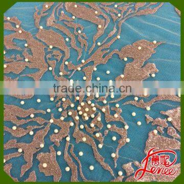 Export Selection Pearl and Beads Design Mesh Embroidery Fabric