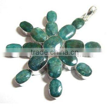 Sterling Silver Emerald Pendant, Semiprecious Pendant K5345, pearl