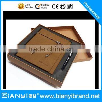 Notebook with elastic and pen with logo for business gift