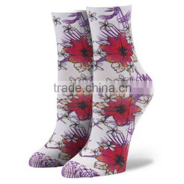 China Sock Manufacturer Flower Design Custom Woman Sublimation Printed Sock