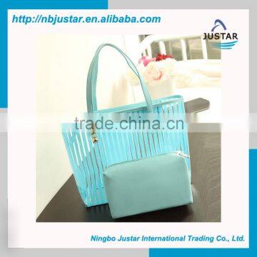 JST2016 New Stylish Design High Quality Vertical Stripe PU Beach Tote Bag