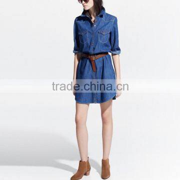 Young Ladies Style Roll Up Sleeve Open Front Denim Washed Ladies Jeans Top Design photo-3
