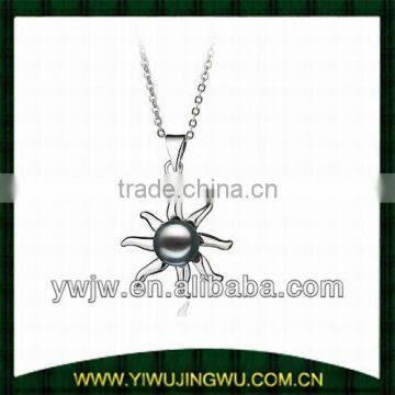 925 silver sunflower necklace with black pearl