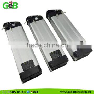 GEB rechargeable li-ion 36V 10Ah silver fish battery for electric bicycle with charger