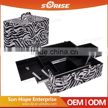 Portable Beauty Aluminum Makeup Case Zebra-stripe With Drawers