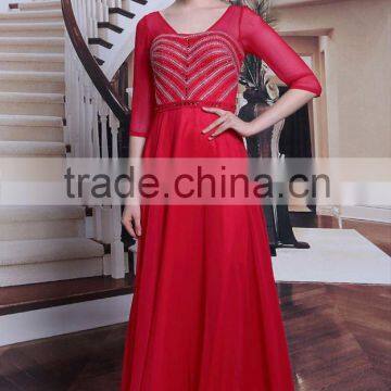 New Arrival Custom Design half sleeves red evening dress wholesale