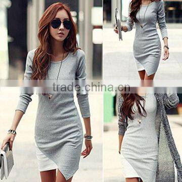 Women's fashion Long Sleeve knitted round neck mulitcolor tight Sweaters dress cheap wholesale