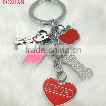 Charms dog & red apple metal pendant keyring