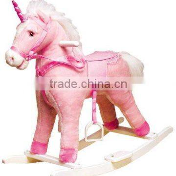 Plush pink unicorn rocking horse with sound new ride on toys