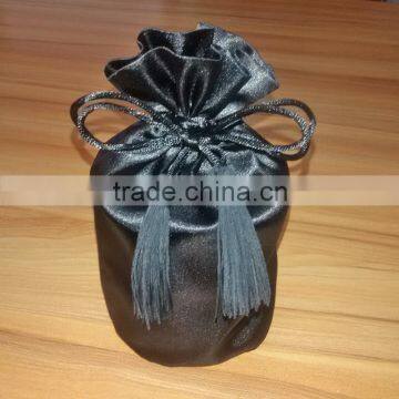 black round bottom glass candle jar satin drawstring dust bag with tassels