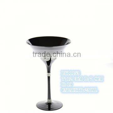 hand made black martini gift glass with diamond decoration