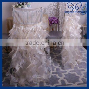 CH007Q Angela Wedding fancy hot sale frilly curly willow champagne and ivory ruffled wedding chair covers