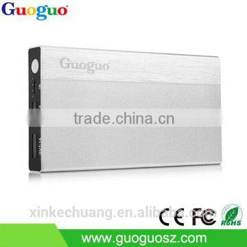 Guoguo polymer dual usb portable aluminium power bank 10000mah