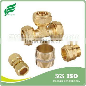 Brass Compression Fittings euqal tee coupling and nipple