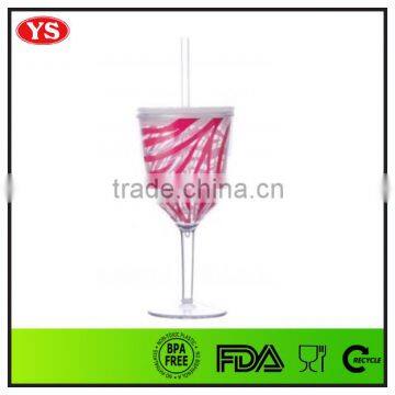 12oz double wall plastic wine glass with lid and straw