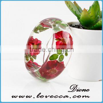 Red Rose Flowers Resin Bracelet /Dired flower resin bangle