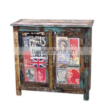 VINTAGE RECYCLE WOOD PRINTED CABINET