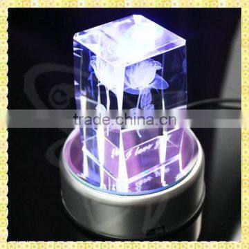 Elegant Light Base Crystal Led Glass 3D Laser For Wedding Souvenir Gifts