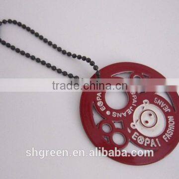 Jeans metal hangtag with black ball chain