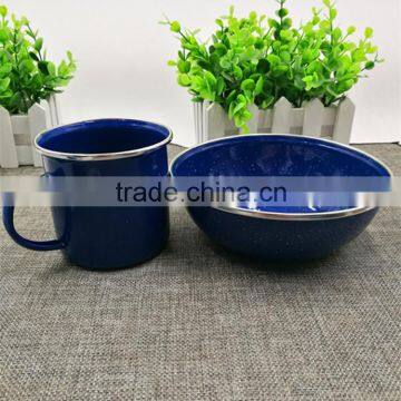 Wholesale 3pcs Blue Speckled Classic Enamelware Dinner Set Mugs/bowl/plate for a Durable Finish