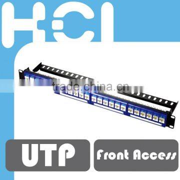 1U 24 Port Front Access Snap-in Patch Panel for A/V RCA BNC F Connector insert