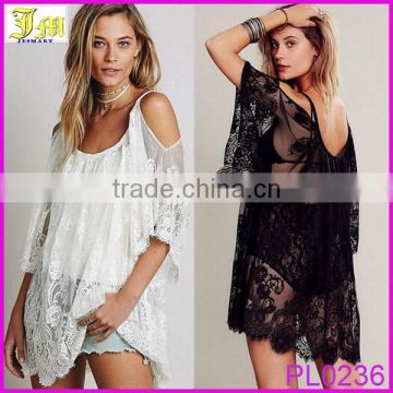 2015 Women Beach Boho Dress Hot Sale Full Sexy Summer Sheer Floral Lace Embroidered Crochet Beach Party