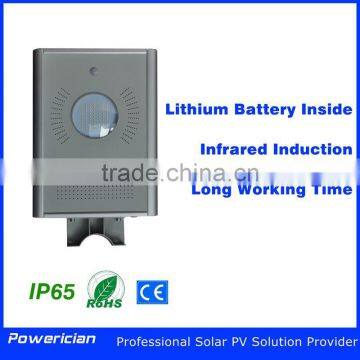 8W Solar Street Lamp All in One Lithium Battery Infrared Induction Luminance Led Garden Lamp