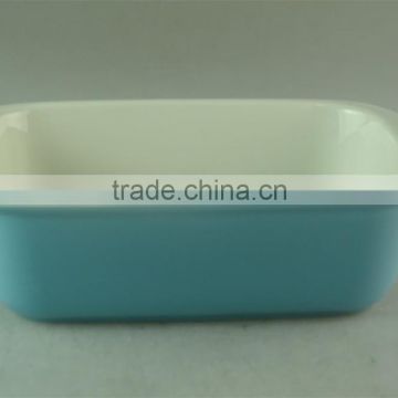 Light blue glazed ceramic rectangle bakeware bake tray/plate