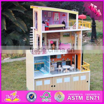 2016 new design girls pretend play wooden beachfront mansion dollhouse W06A153