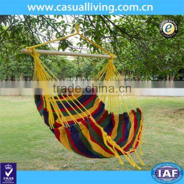 Outdoor Canvas Hanging Hammock Swing Chair Seat with Wood Spreader Bar and Fringe (Desert Stripe)