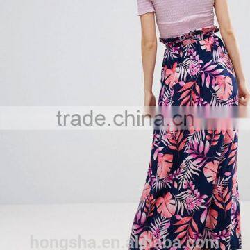 Floral Print Maxi Skirt With Belt in Print HSH6118 photo-3