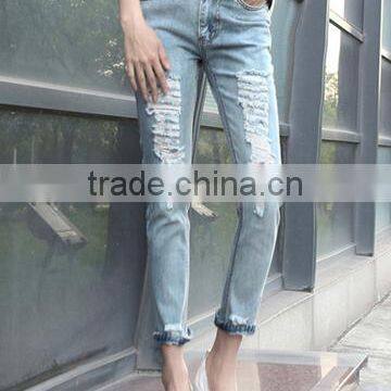 Frayed Solid Color Ninth Womens Fashion Jeans photo-3