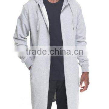 Pouch Pockets Full Front Zip up Closure Elongated Design Men's Coat With Adjustable Hooded Drawstring Zipper Long Coat photo-4