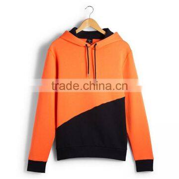 Orange and Black Contrast Color Hoodie With Earphone Hoodie Drawstring