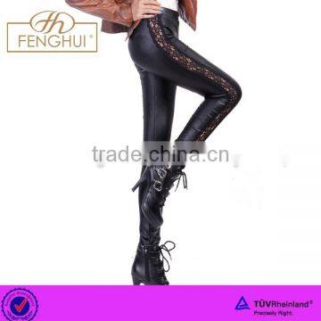 Winter imitation leather lace stitching thickening add wool leggings