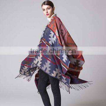Special Design New Year Ladies Scarf Rhombus Shape Printed National Wind Women Muffle With Tassels photo-2