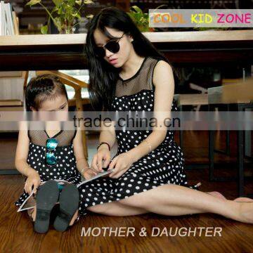 COOL KID ZONE mother and daughter Parent-child black point summer chiffon sleeveless dress mother and child dress