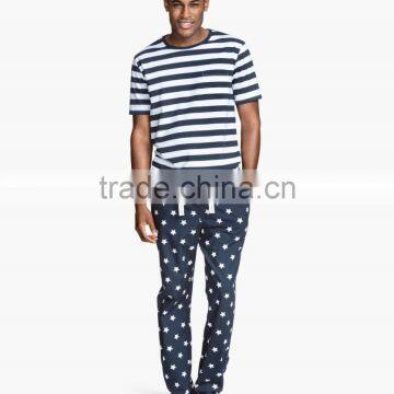 stripe short sleeves top and star printed pants adult pyjamas