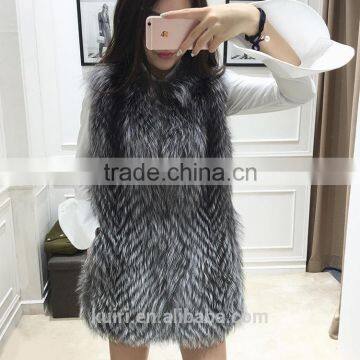 2016 New Arrival Genuine Natural twill Furs Gilet Real Silver Fox Fur Jacket Vest Women Furs Outerwear Waistcoat