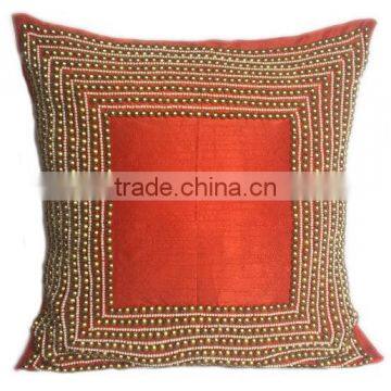 Orange Beaded Pillow,gold Orange Decorative Pillow,orange Gold Pillow,orange Cushion,floor Pillow,orange Beaded Throw photo-2