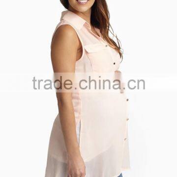 100% Polyester Double Pocket Front Chiffon Blouse for Maternity Nursing Clothes
